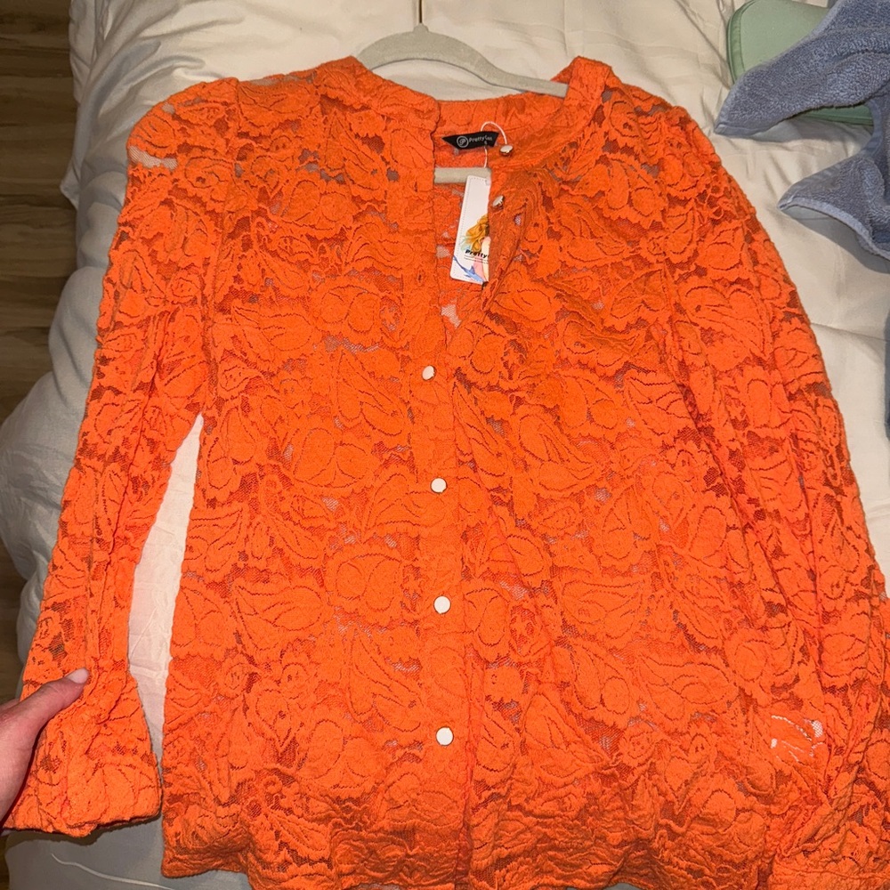 Vibrant Orange Lace Blouse